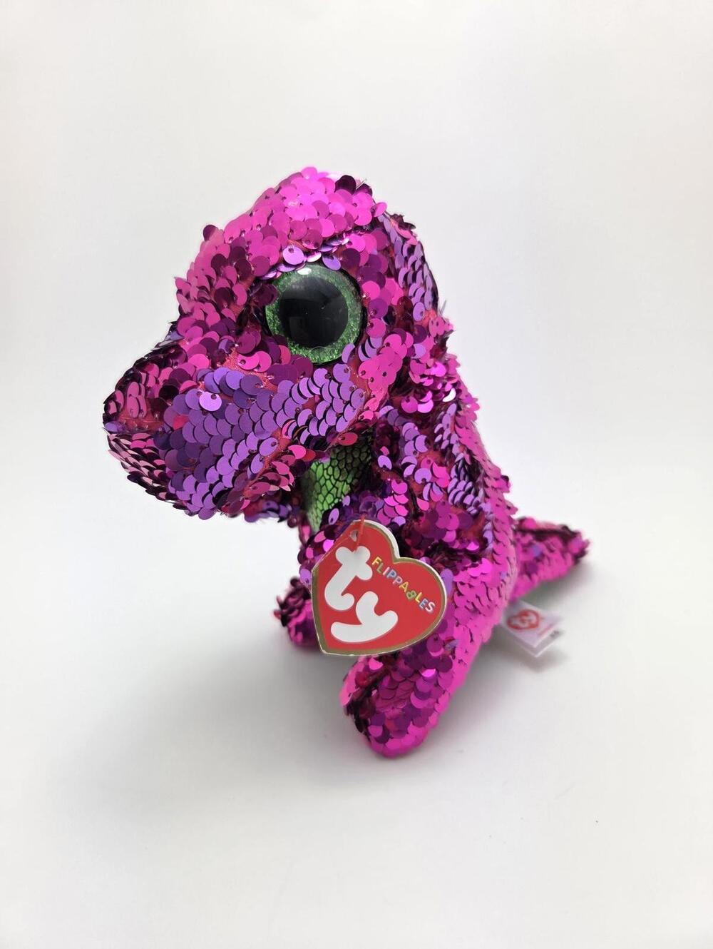 Ty Flippables “Stompy” the Pink T Rex Dinosaur with Sequin (6 inch)